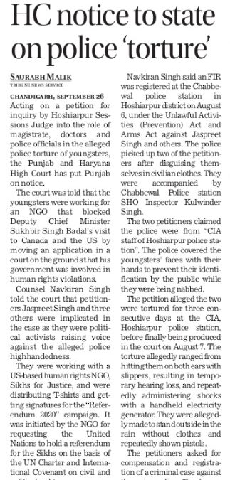 High Court – Notice to state on Police Torture
