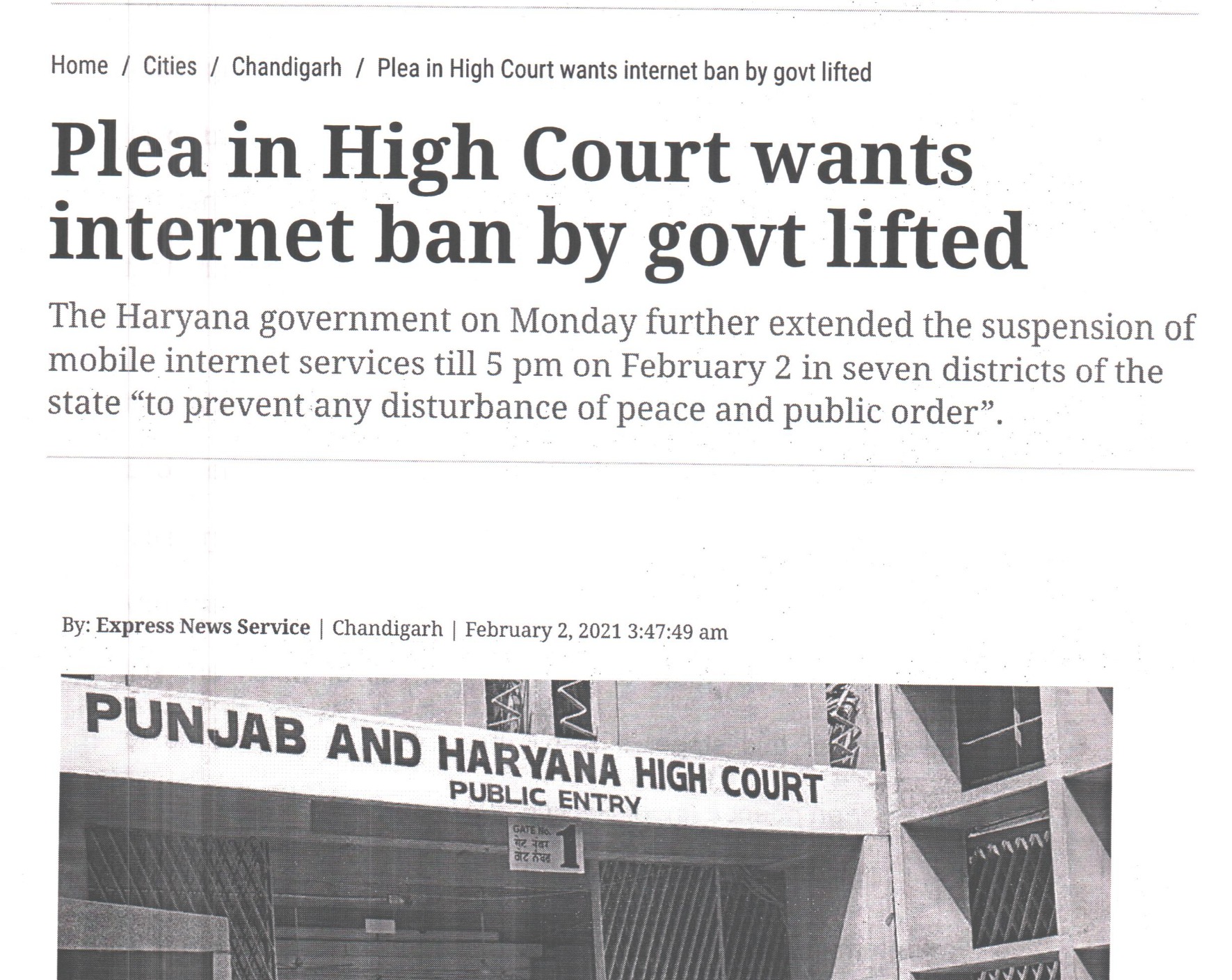 Plea in High Court wants internet ban by govt lifted