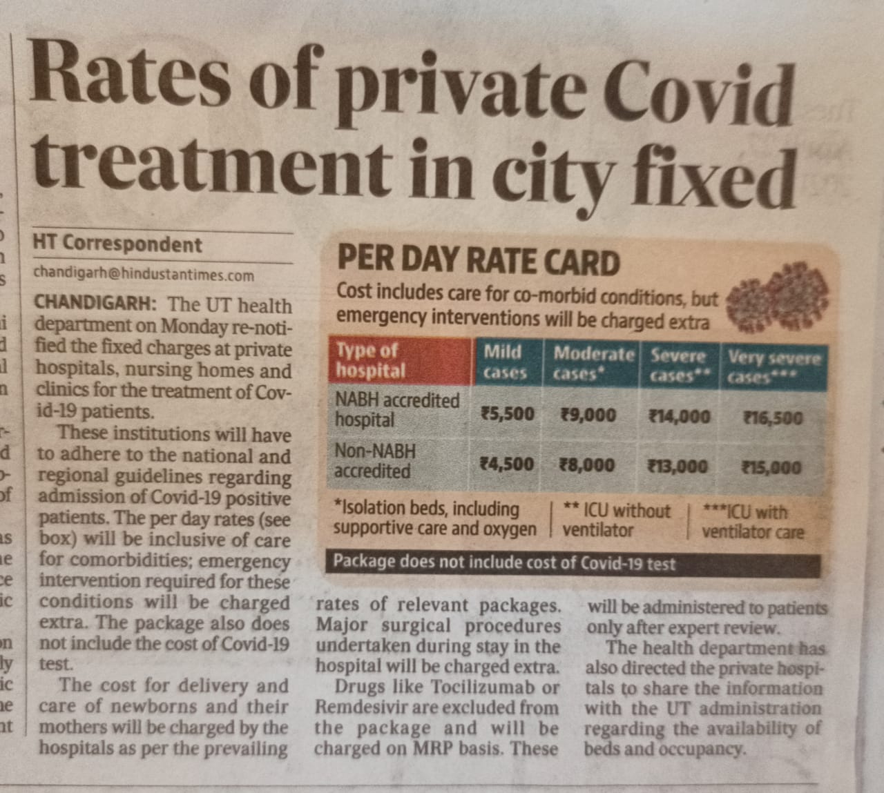 UT HEALTH DEPT. HAS BROUGHT TO THE NOTICE OF  PUBLIC THE CHARGES FOR TREATMENT OF COVID-19 PATIENTS